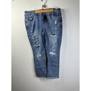 Torrid Sz 16 Crop Boyfriend Straight Distressed Stretch Mid-Rise Jeans Dark Wash
